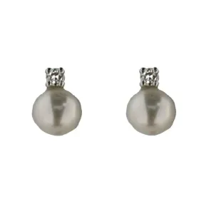 18K White Gold Diamond & Cultivated Pearl Screwback Earrings