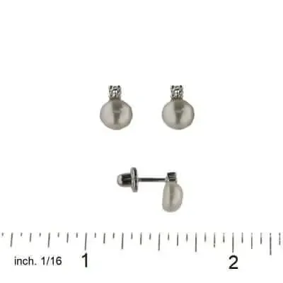18K White Gold Diamond & Cultivated Pearl Screwback Earrings