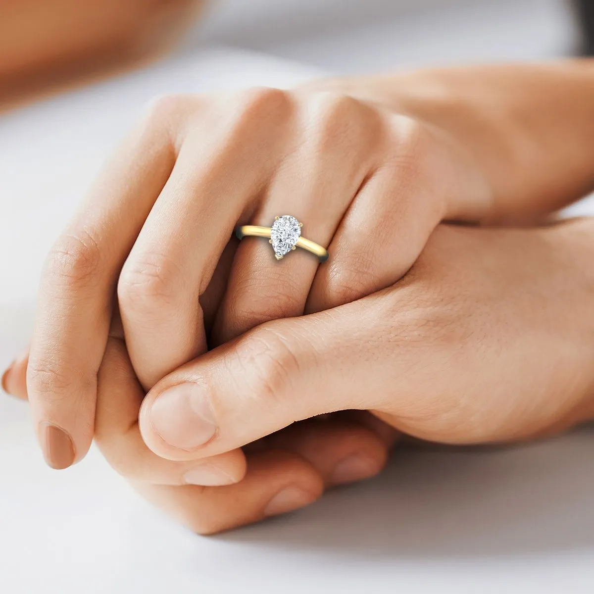 18K Yellow Gold Pear Shape Center  Pinched Comfort Fit Claw Prong Solitaire Engagement Ring