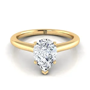 18K Yellow Gold Pear Shape Center  Pinched Comfort Fit Claw Prong Solitaire Engagement Ring