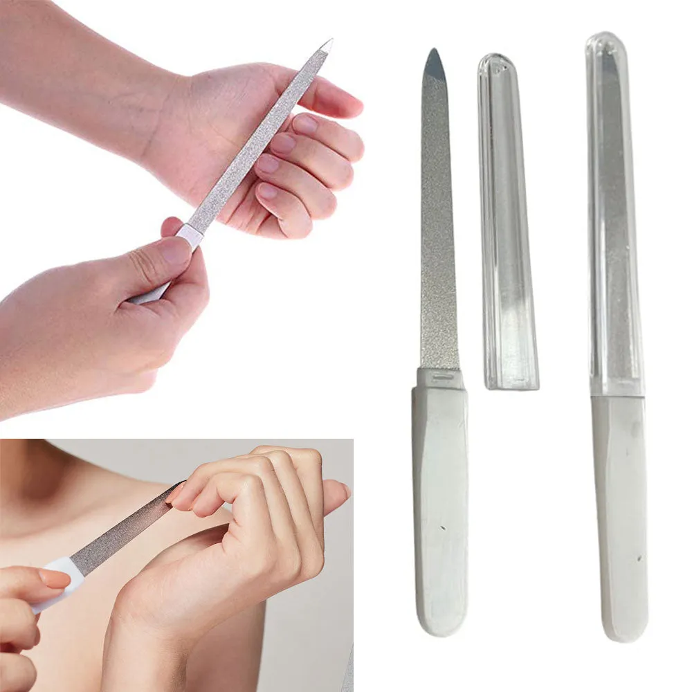 2 Pc Sapphire Nail Files With Cover Double Sided Manicure Diamond Emery Boards