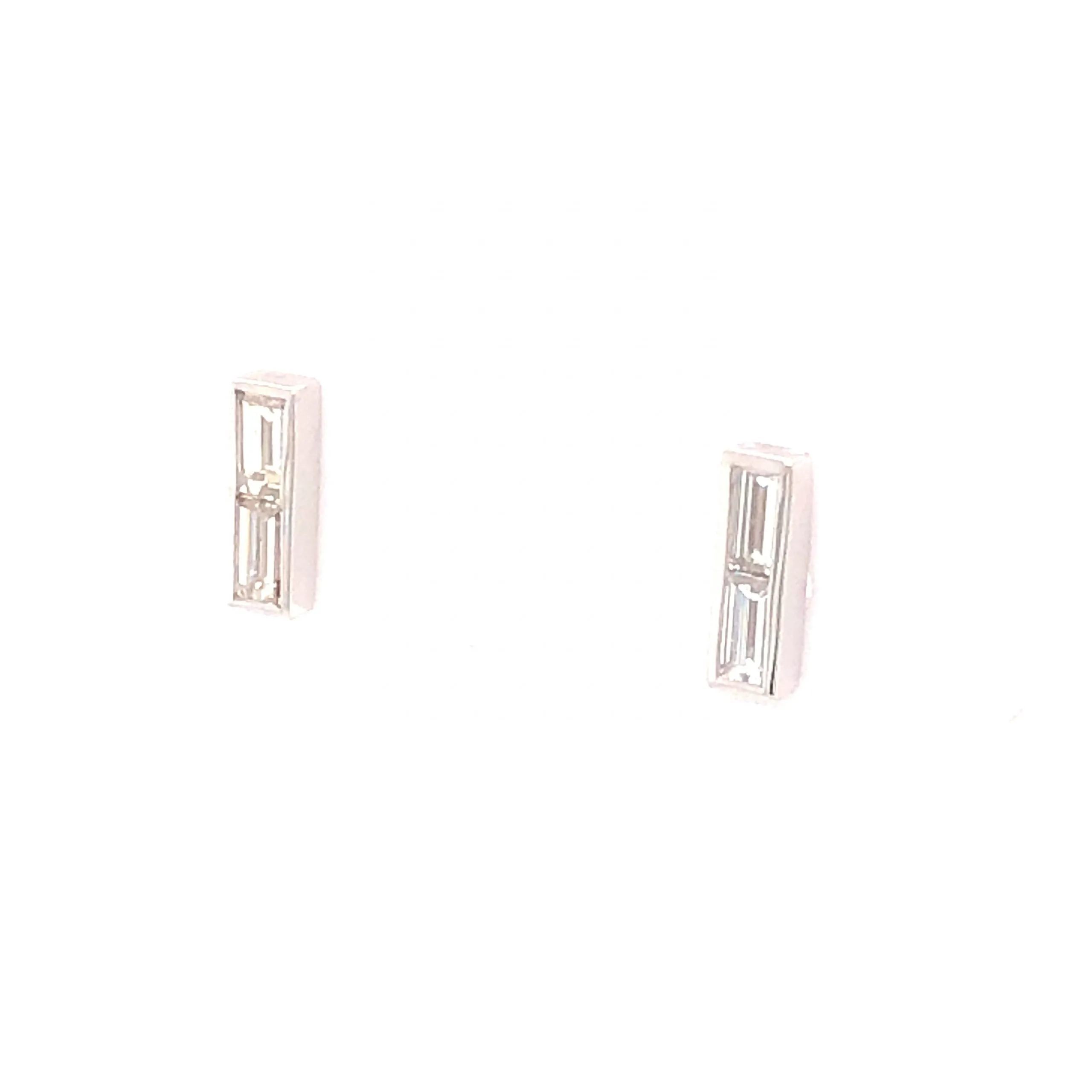 .32 Baguette Cut Diamond Stud Earrings 14K White Gold