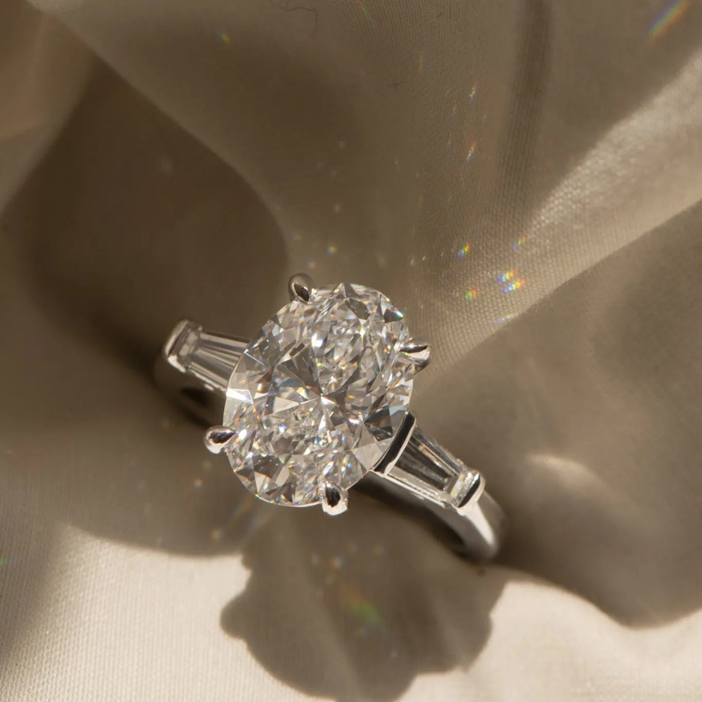4.53ct Ophelia | Oval Cut Engagement Ring with Tapered Baguettes