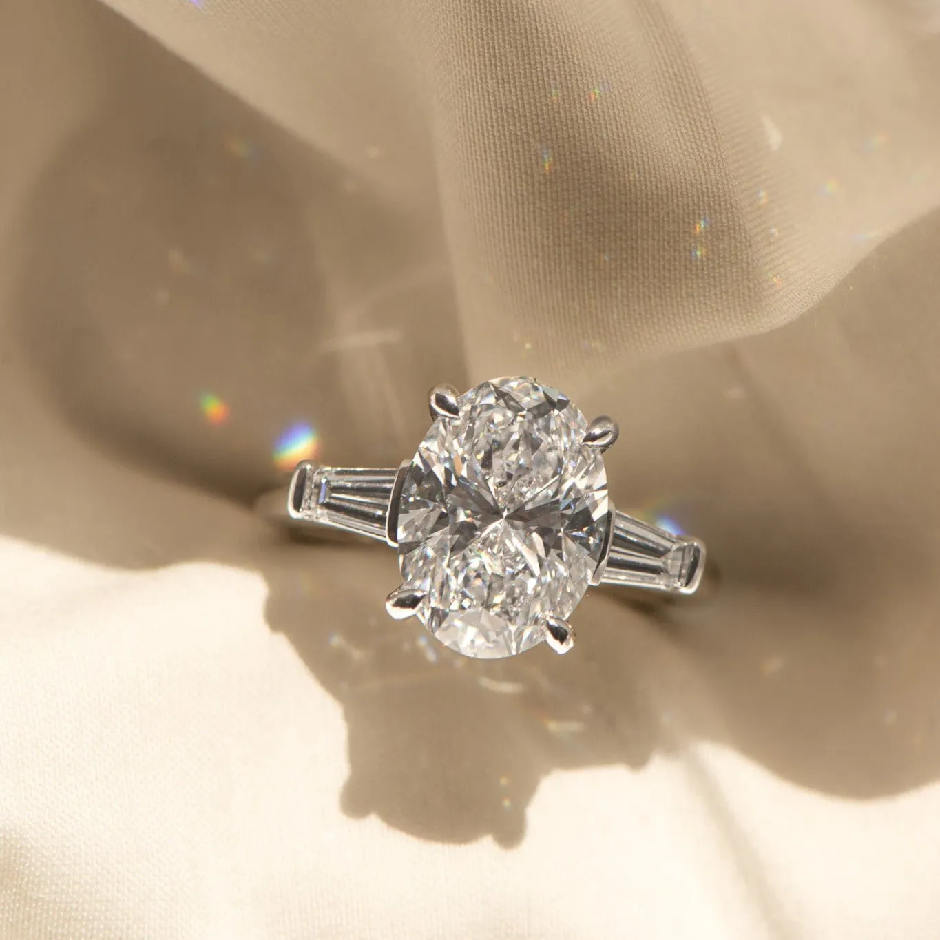 4.53ct Ophelia | Oval Cut Engagement Ring with Tapered Baguettes