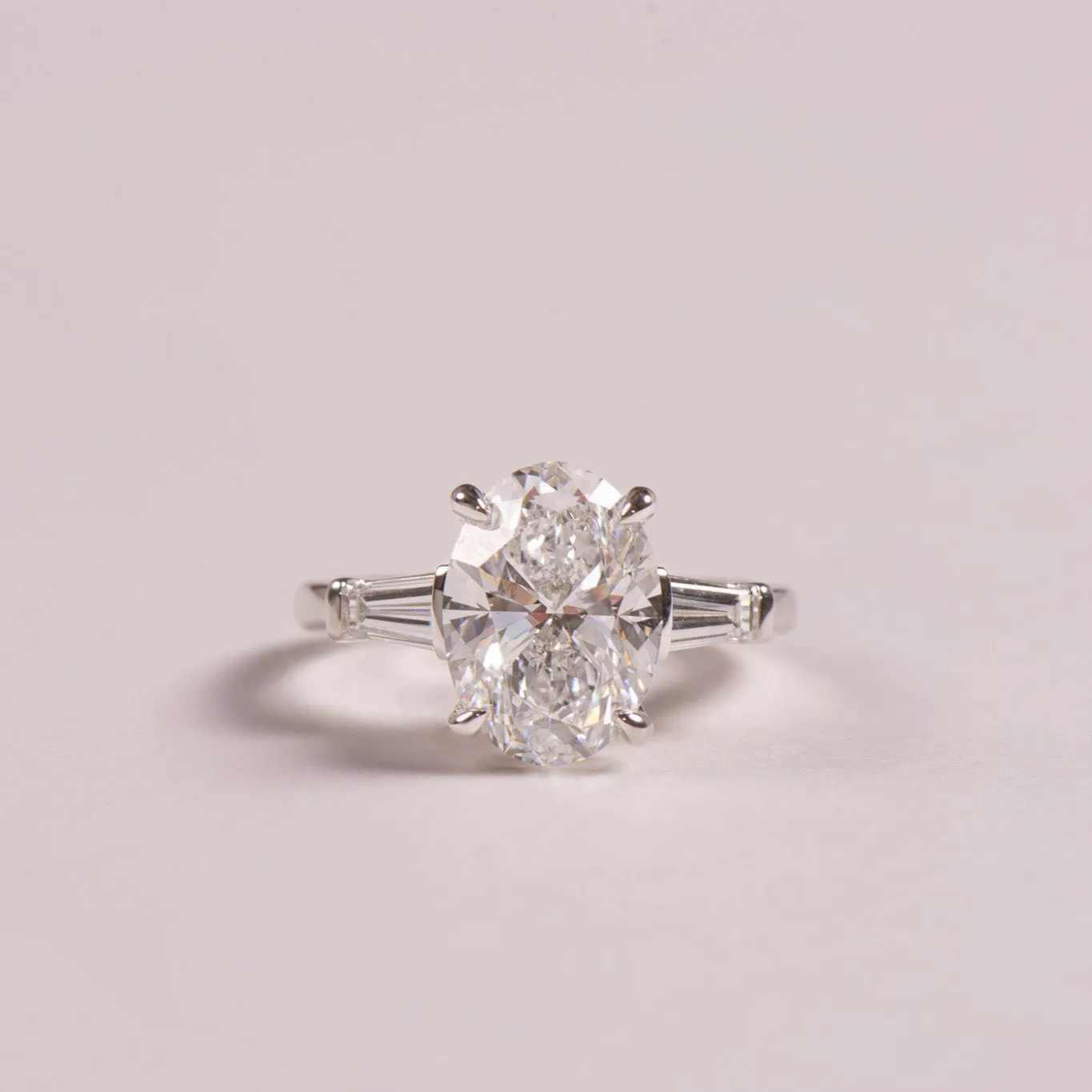4.53ct Ophelia | Oval Cut Engagement Ring with Tapered Baguettes
