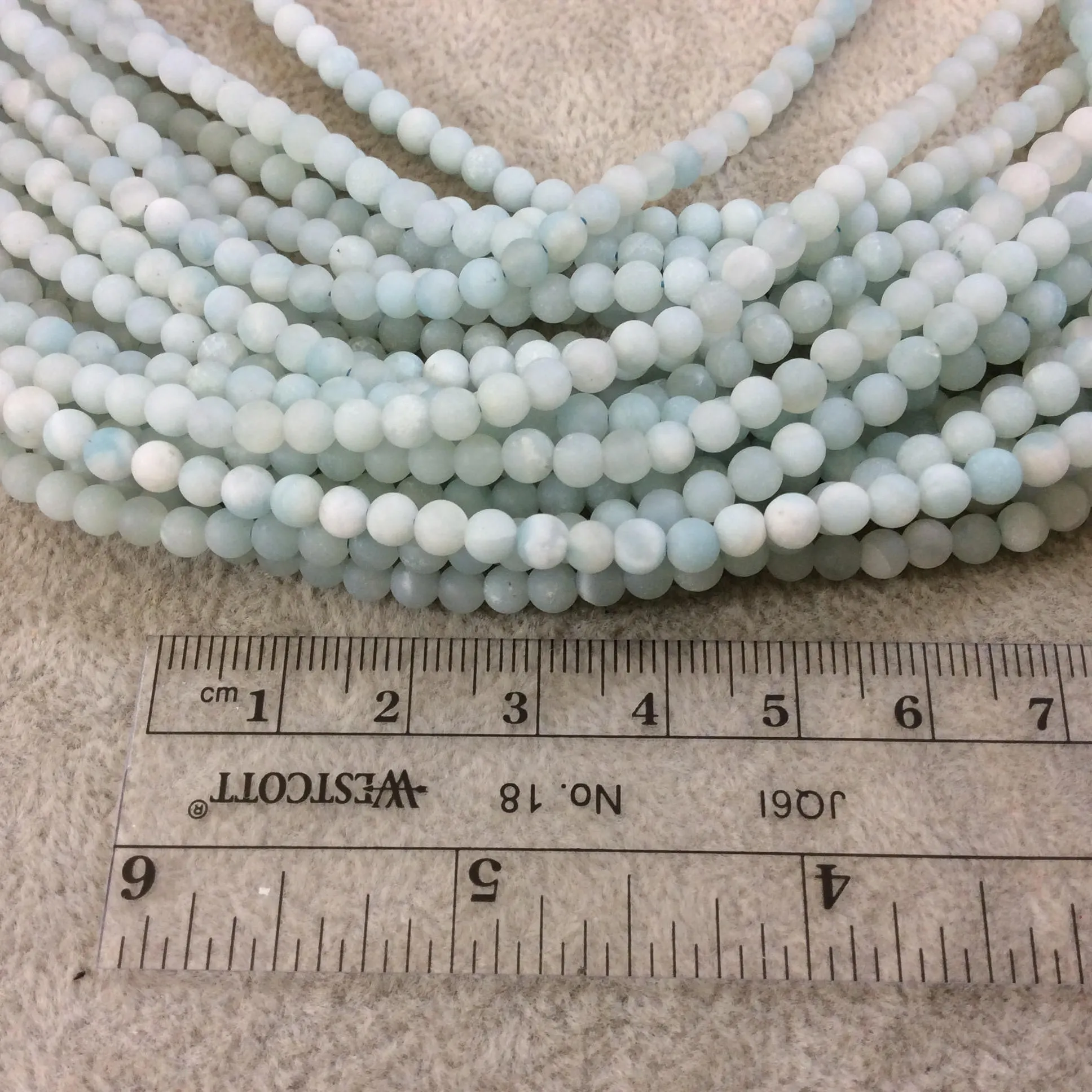 4mm Matte Smooth Round Blue-Green Amazonite Beads - 15.75" Strand (Approximately 106 Beads) - Natural Semi-Precious Gemstone