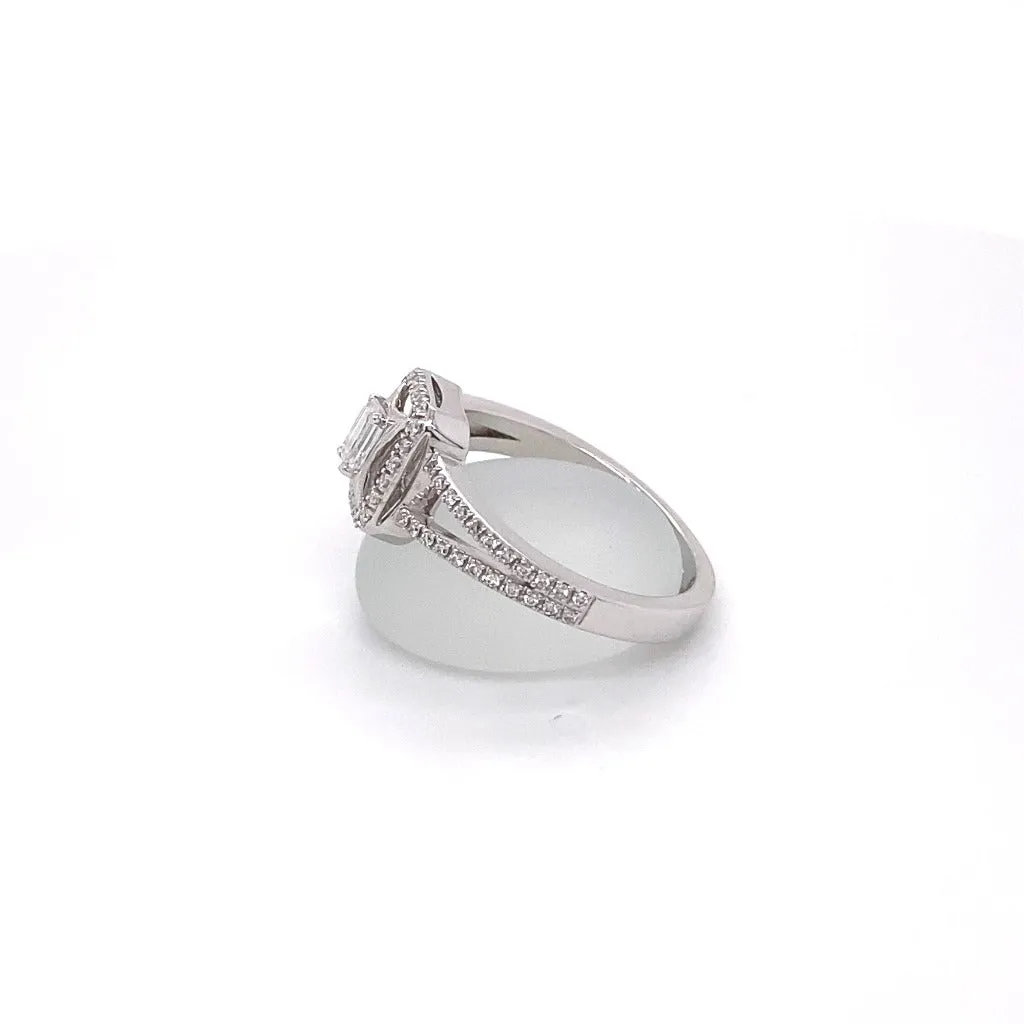 .50ctw Emerald cut Diamond Halo Engagement ring 14kt White Gold