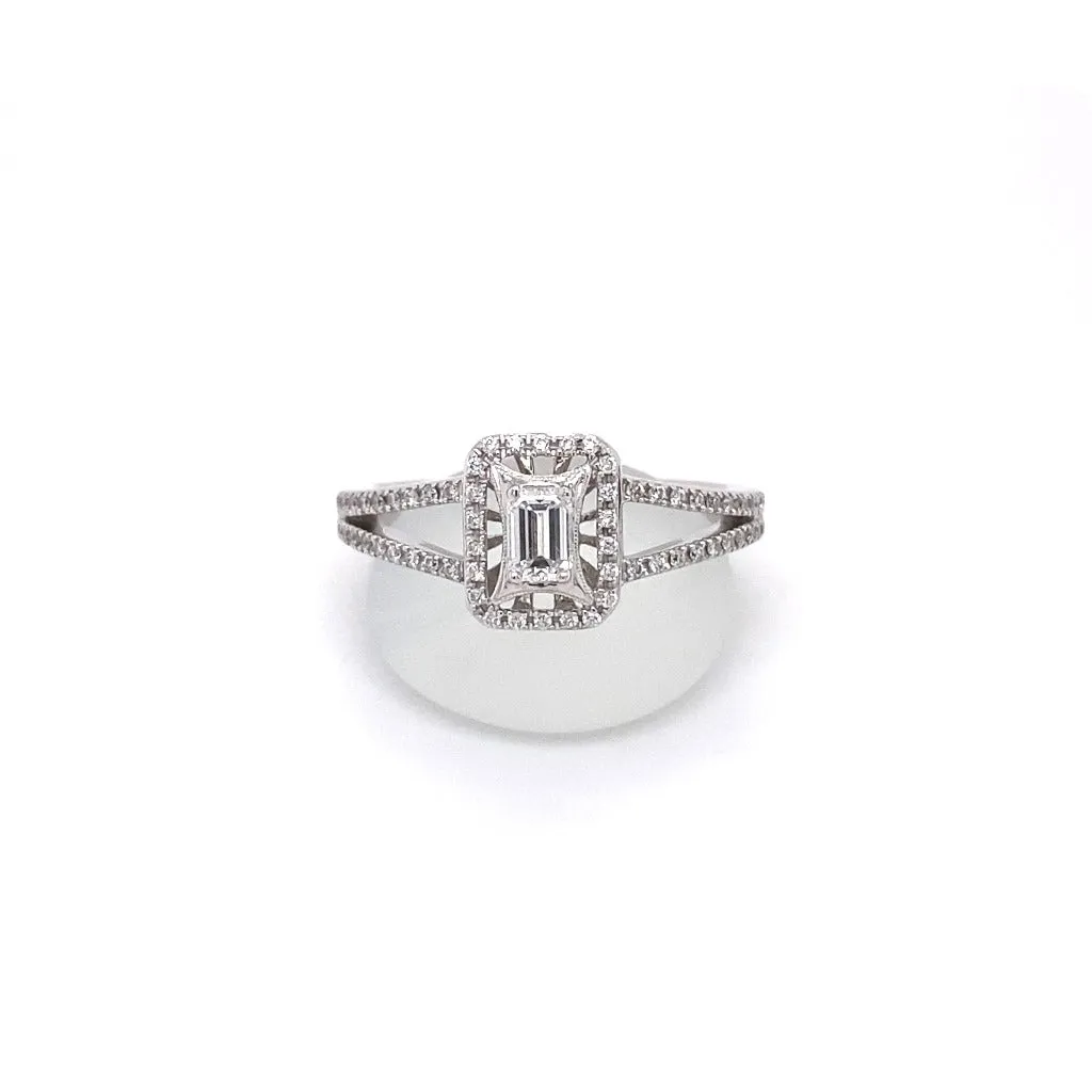 .50ctw Emerald cut Diamond Halo Engagement ring 14kt White Gold