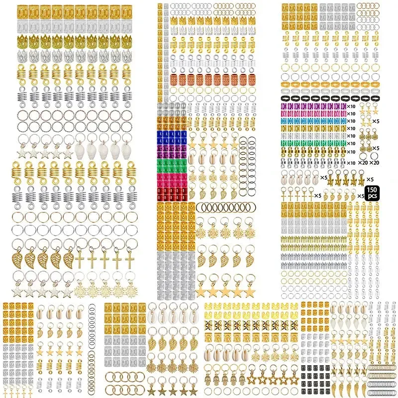 60-170pcs  Metal African Hair Rings, Beads, Cuffs, Tubes, Charms for Hair Braids for Women & Men/Boys & Girls