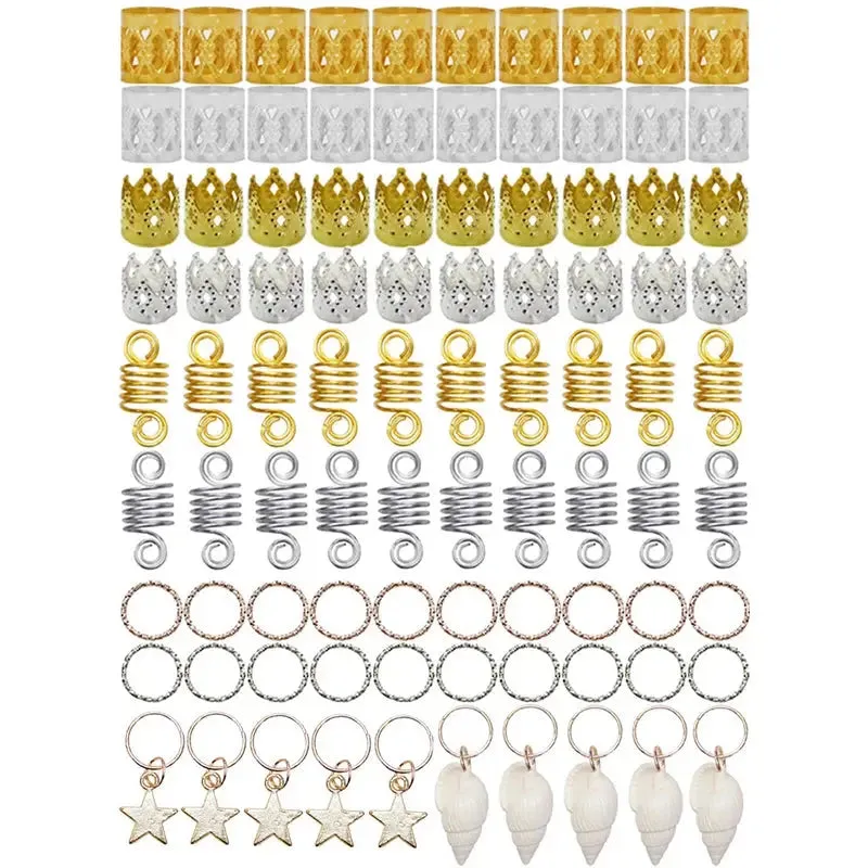 60-170pcs  Metal African Hair Rings, Beads, Cuffs, Tubes, Charms for Hair Braids for Women & Men/Boys & Girls