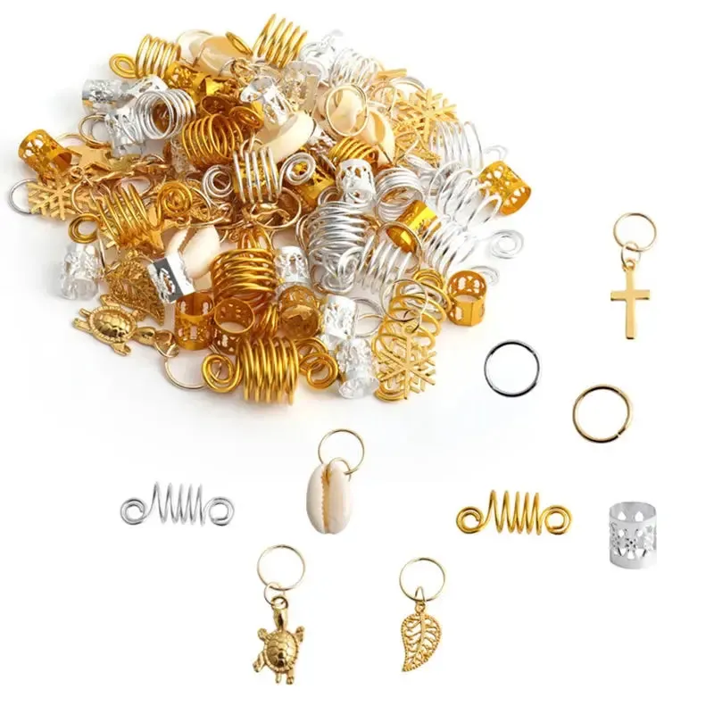 60-170pcs  Metal African Hair Rings, Beads, Cuffs, Tubes, Charms for Hair Braids for Women & Men/Boys & Girls