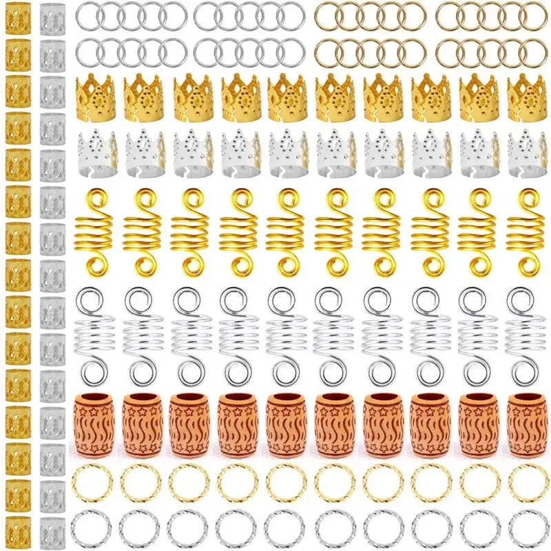 60-170pcs  Metal African Hair Rings, Beads, Cuffs, Tubes, Charms for Hair Braids for Women & Men/Boys & Girls