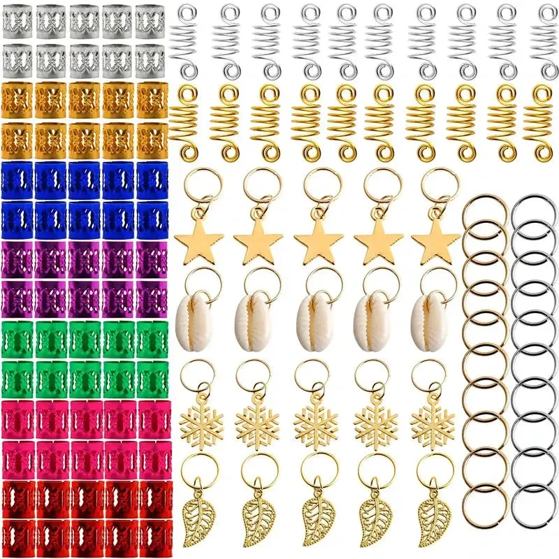 60-170pcs  Metal African Hair Rings, Beads, Cuffs, Tubes, Charms for Hair Braids for Women & Men/Boys & Girls