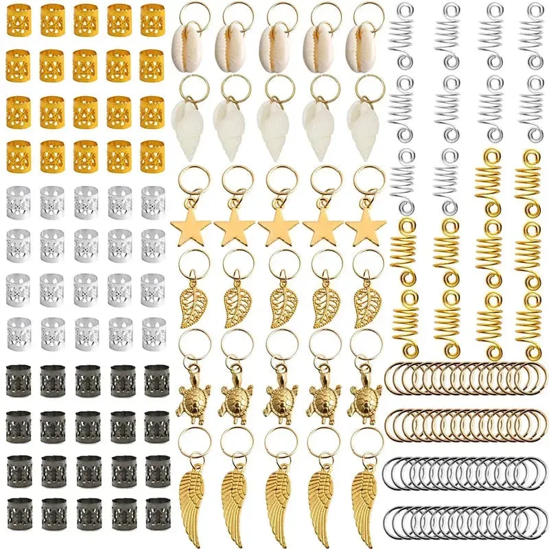 60-170pcs  Metal African Hair Rings, Beads, Cuffs, Tubes, Charms for Hair Braids for Women & Men/Boys & Girls