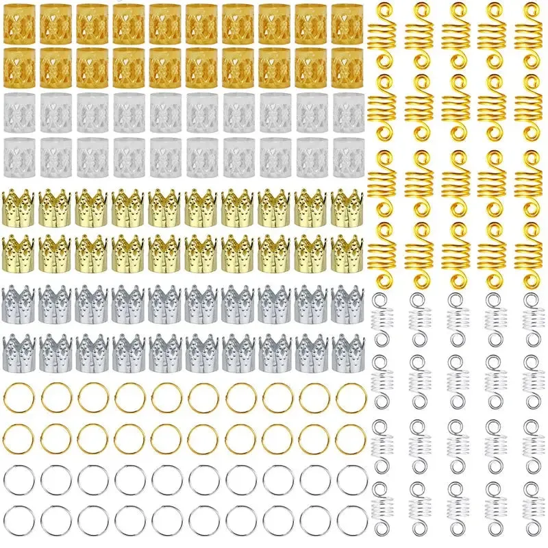 60-170pcs  Metal African Hair Rings, Beads, Cuffs, Tubes, Charms for Hair Braids for Women & Men/Boys & Girls
