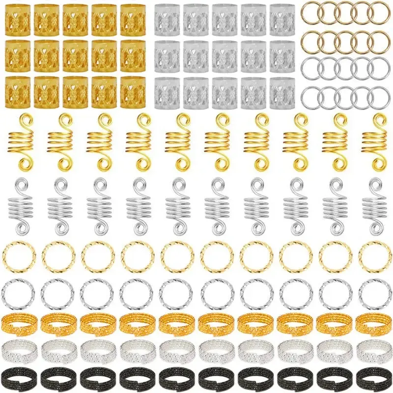 60-170pcs  Metal African Hair Rings, Beads, Cuffs, Tubes, Charms for Hair Braids for Women & Men/Boys & Girls