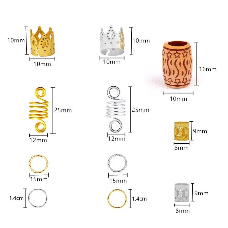 60-170pcs  Metal African Hair Rings, Beads, Cuffs, Tubes, Charms for Hair Braids for Women & Men/Boys & Girls