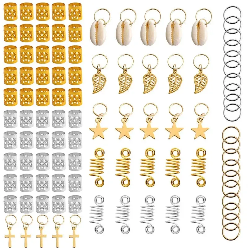 60-170pcs  Metal African Hair Rings, Beads, Cuffs, Tubes, Charms for Hair Braids for Women & Men/Boys & Girls