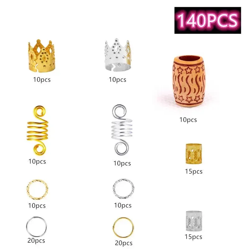 60-170pcs  Metal African Hair Rings, Beads, Cuffs, Tubes, Charms for Hair Braids for Women & Men/Boys & Girls