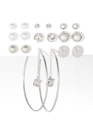 9-Piece Silvertone Earring Set