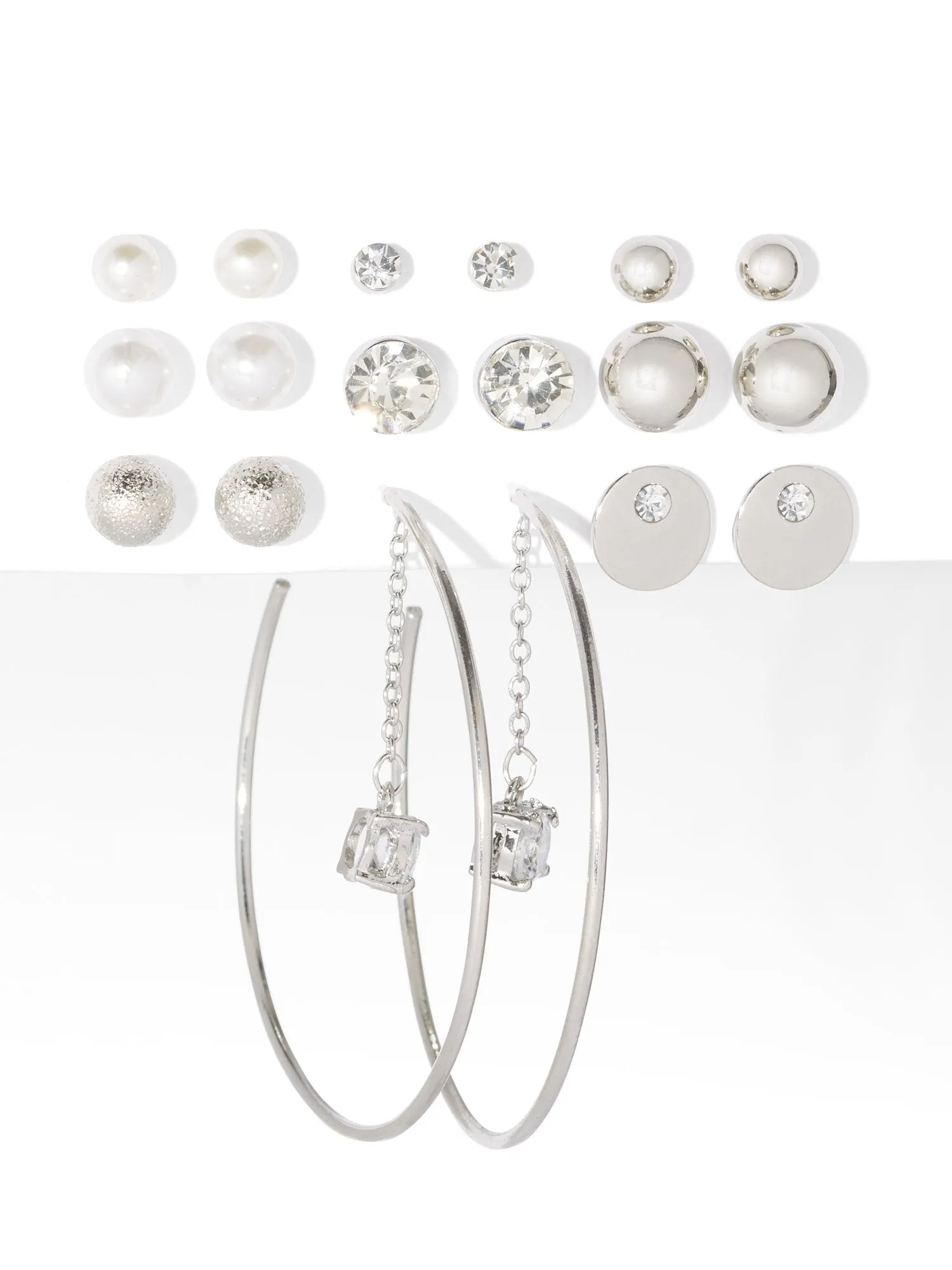 9-Piece Silvertone Earring Set