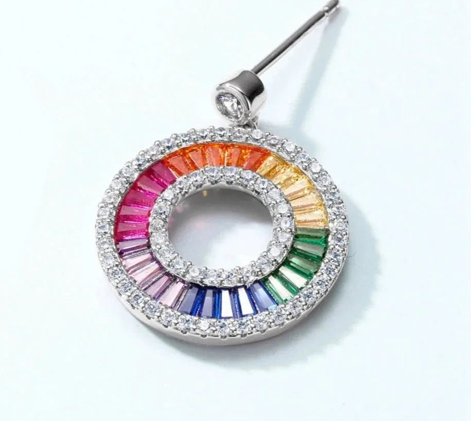 925 Silver Rainbow Colorful Zicron Earrings