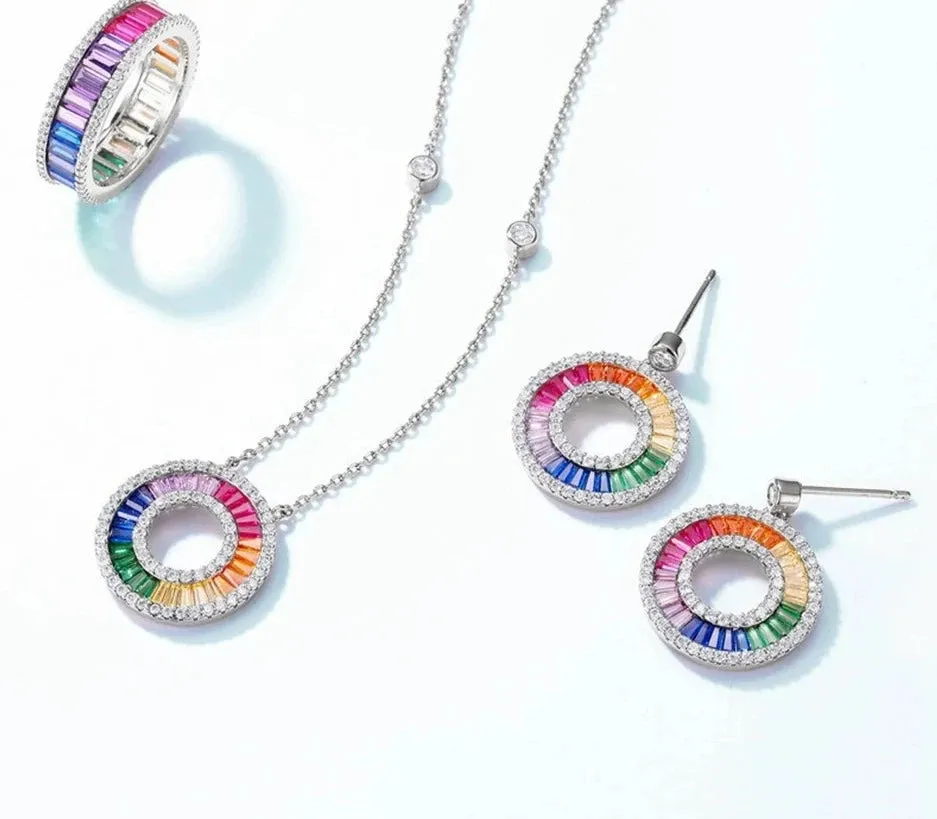 925 Silver Rainbow Colorful Zicron Earrings