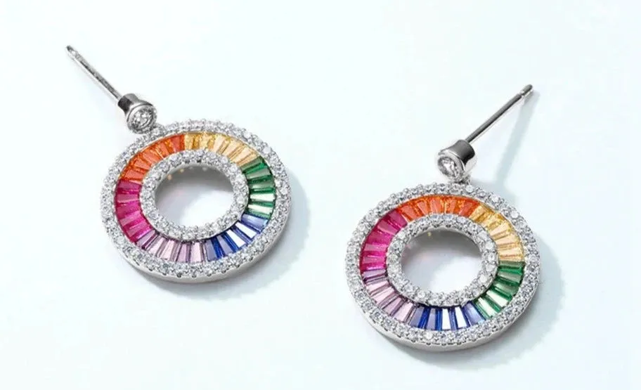 925 Silver Rainbow Colorful Zicron Earrings