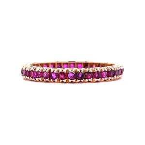 .95 Round Cut Ruby Eternity Wedding Band in 14k Rose Gold