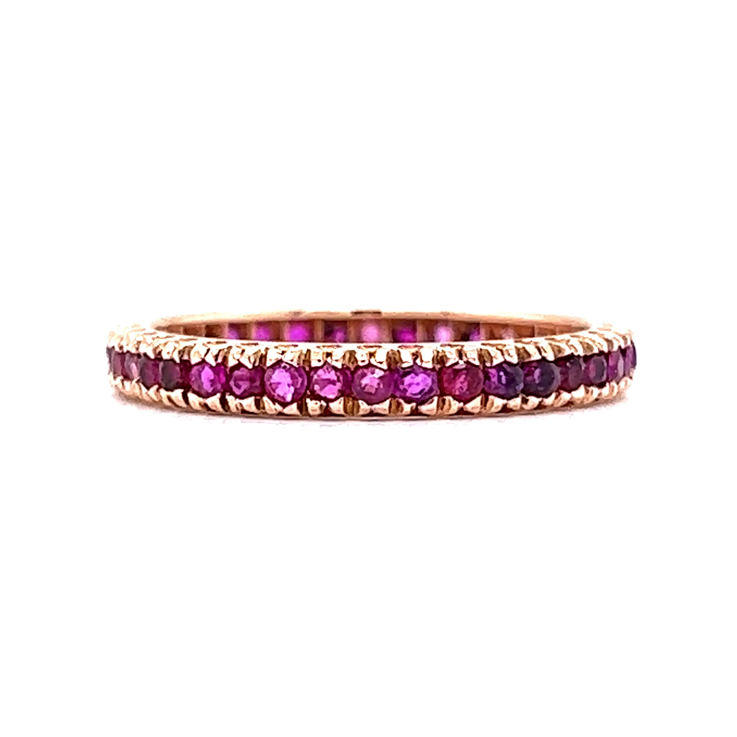 .95 Round Cut Ruby Eternity Wedding Band in 14k Rose Gold