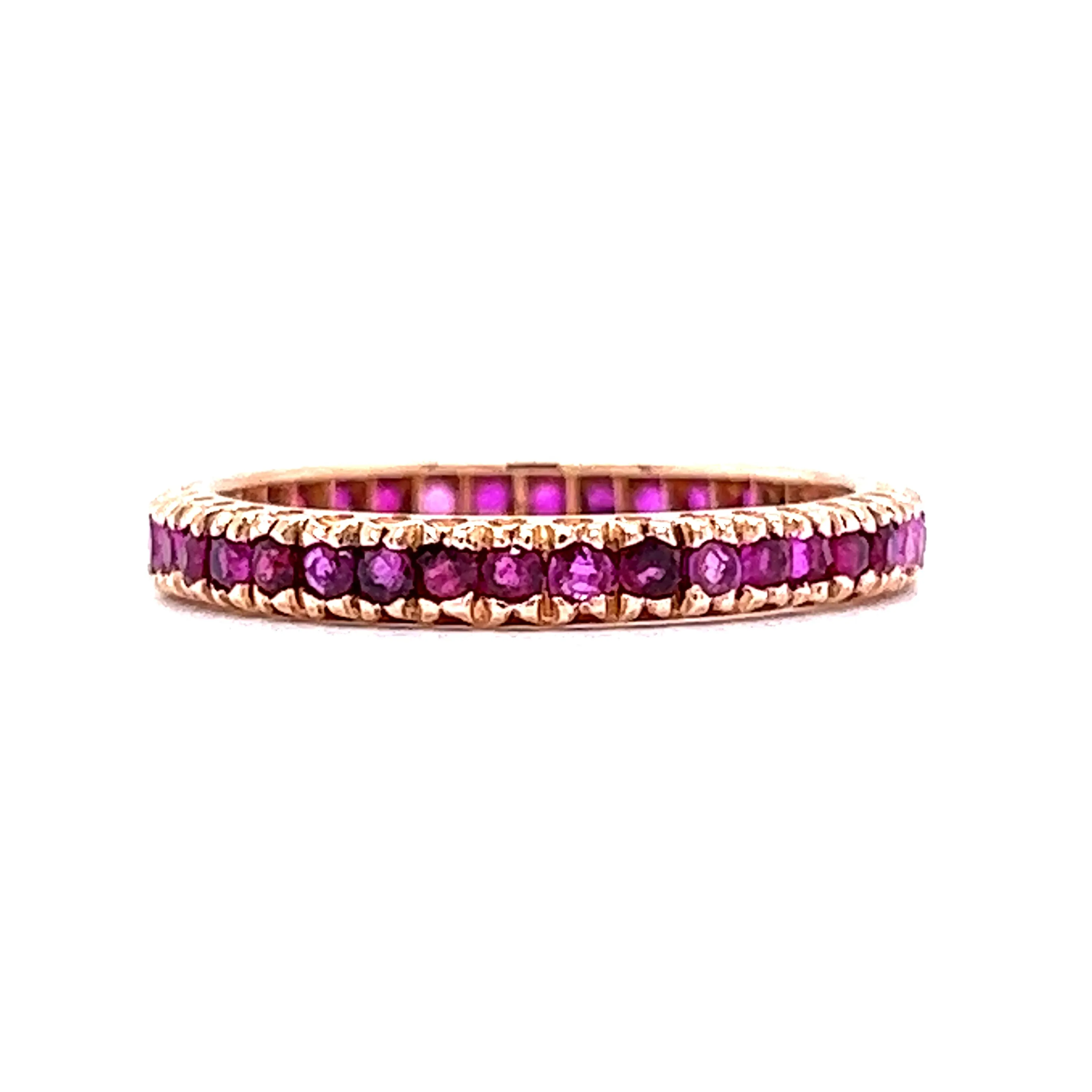 .95 Round Cut Ruby Eternity Wedding Band in 14k Rose Gold