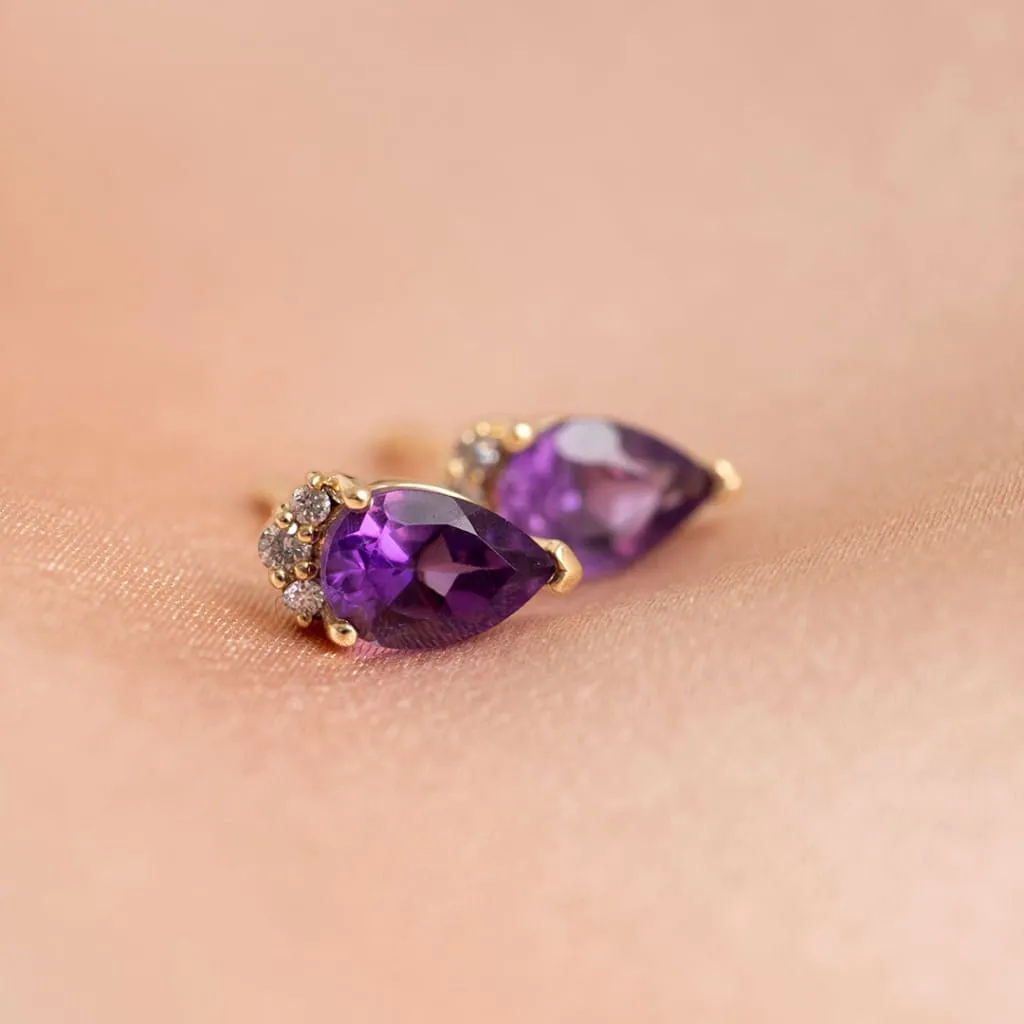 Amethyst Crown & Diamond Earrings | 9ct Gold
