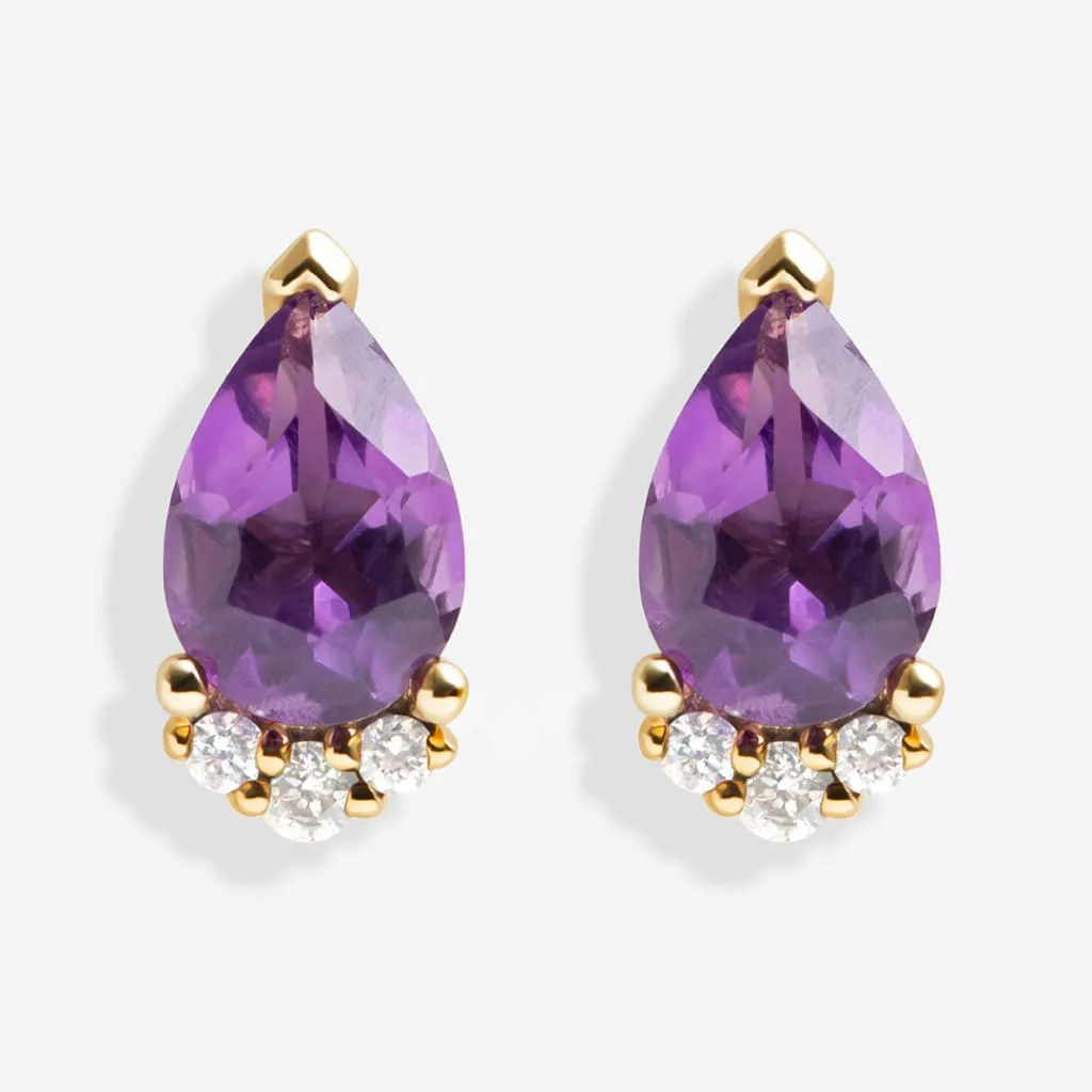 Amethyst Crown & Diamond Earrings | 9ct Gold
