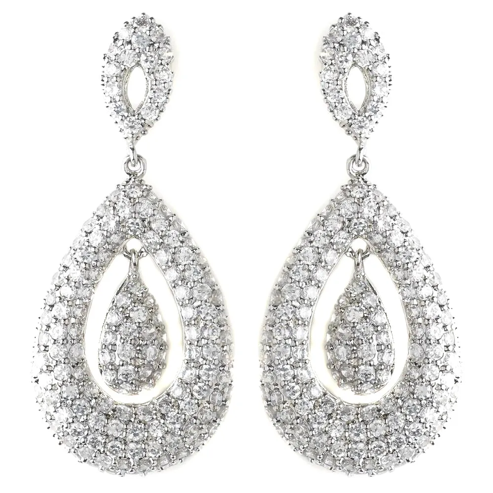 Antique Silver Clear CZ Crystal Bridal Wedding Earrings 8925