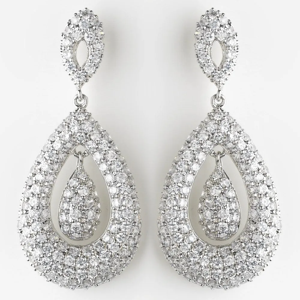 Antique Silver Clear CZ Crystal Bridal Wedding Earrings 8925