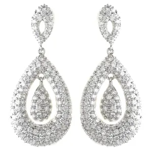 Antique Silver Clear CZ Crystal Bridal Wedding Earrings 8925