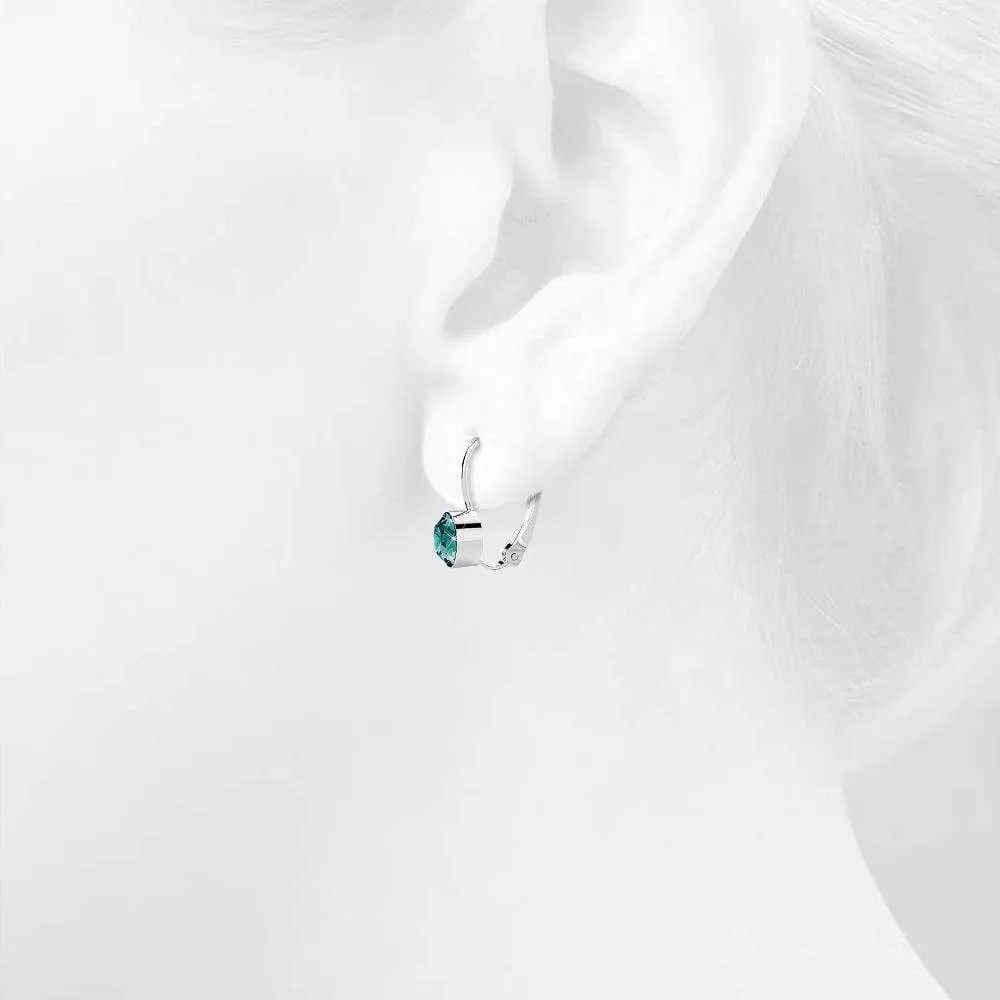 Audrey Lever Back Earrings Embellished With SWAROVSKI® Crystals - Blue Zircon