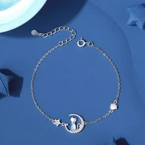 Beautiful Crystal Cat Stars Moon 925 Sterling Silver Charm Chain Bracelets for Women Fine Jewelry Accessories
