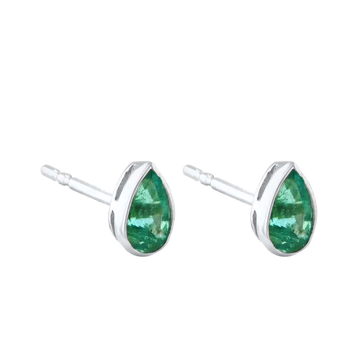 Bijou Collection 0.39ct Emerald Rubover Stud Earrings | 9K White Gold
