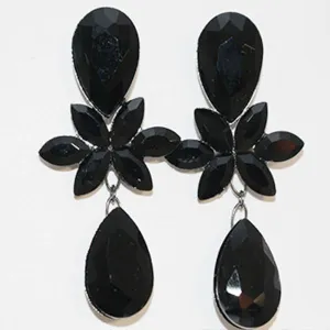 Black Double Teardrop flower Cystal fashion earrings