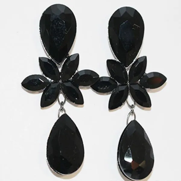 Black Double Teardrop flower Cystal fashion earrings