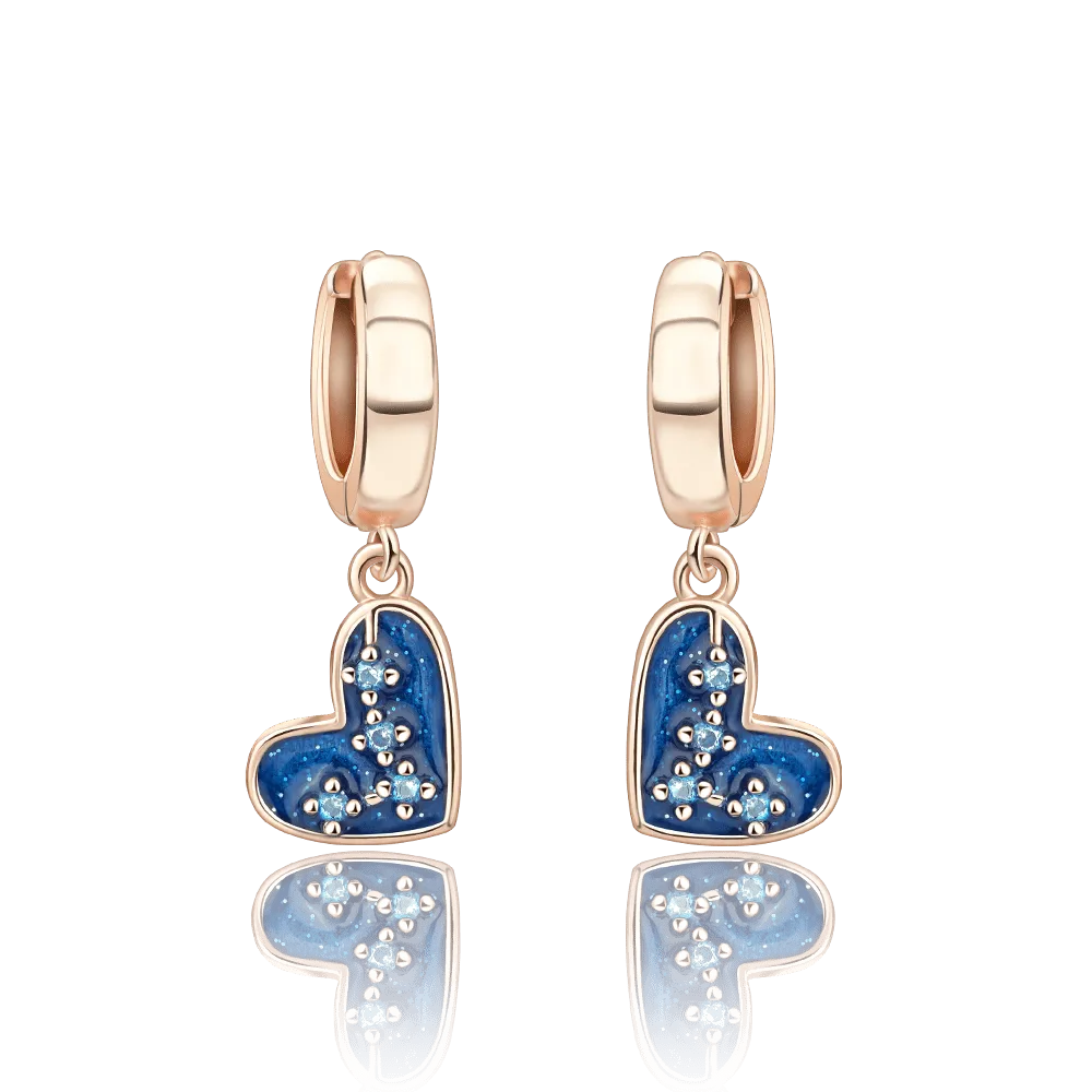 Blue Heart Drop Earrings with Sparkling Crystal Accents