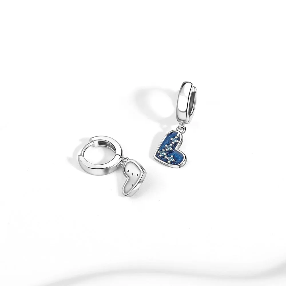 Blue Heart Drop Earrings with Sparkling Crystal Accents