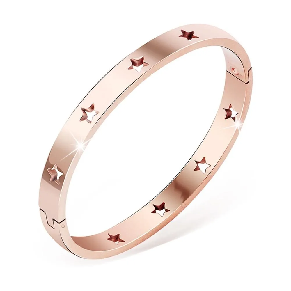 Boxed Bellatrix Star Bangle & V-Style Stud Earrings Set in Rose Gold