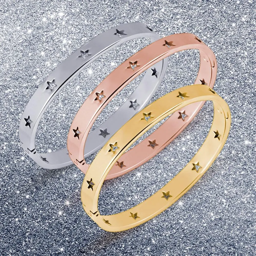 Boxed Bellatrix Star Bangle & V-Style Stud Earrings Set in Rose Gold
