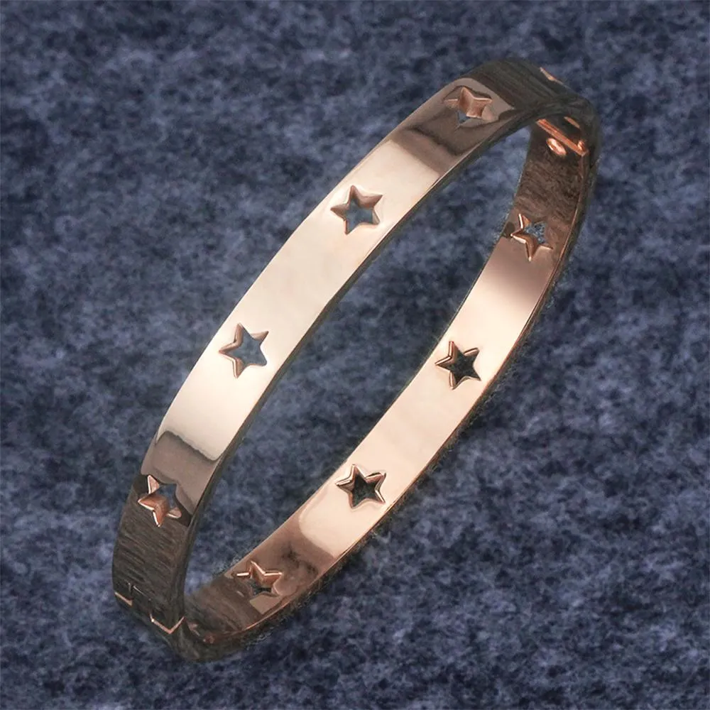 Boxed Bellatrix Star Bangle & V-Style Stud Earrings Set in Rose Gold