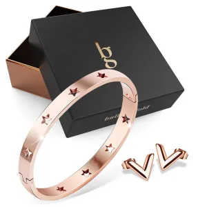 Boxed Bellatrix Star Bangle & V-Style Stud Earrings Set in Rose Gold