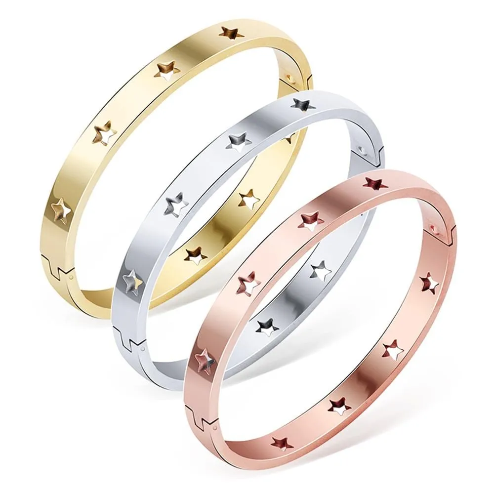 Boxed Bellatrix Star Bangle & V-Style Stud Earrings Set in Rose Gold