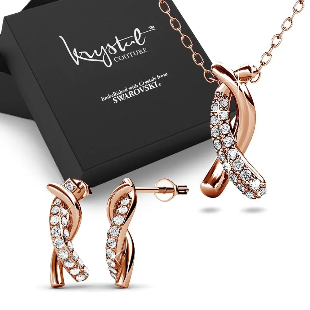Boxed Intertwined Rose Gold Set Embellished with SWAROVSKI® Crystals