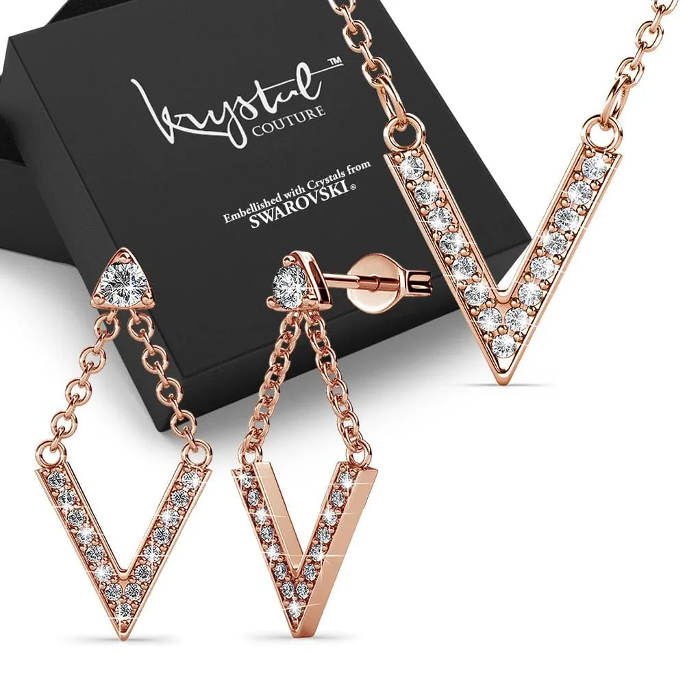 Boxed Luxury V Shaped Rose Gold Set Embellished with SWAROVSKI® Crystals